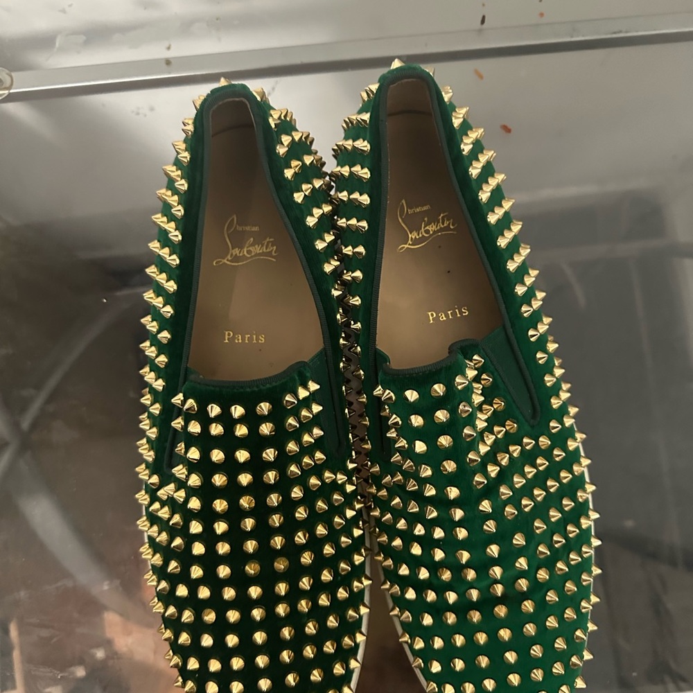 Christian Louboutin Green Spiked Mens Shoes